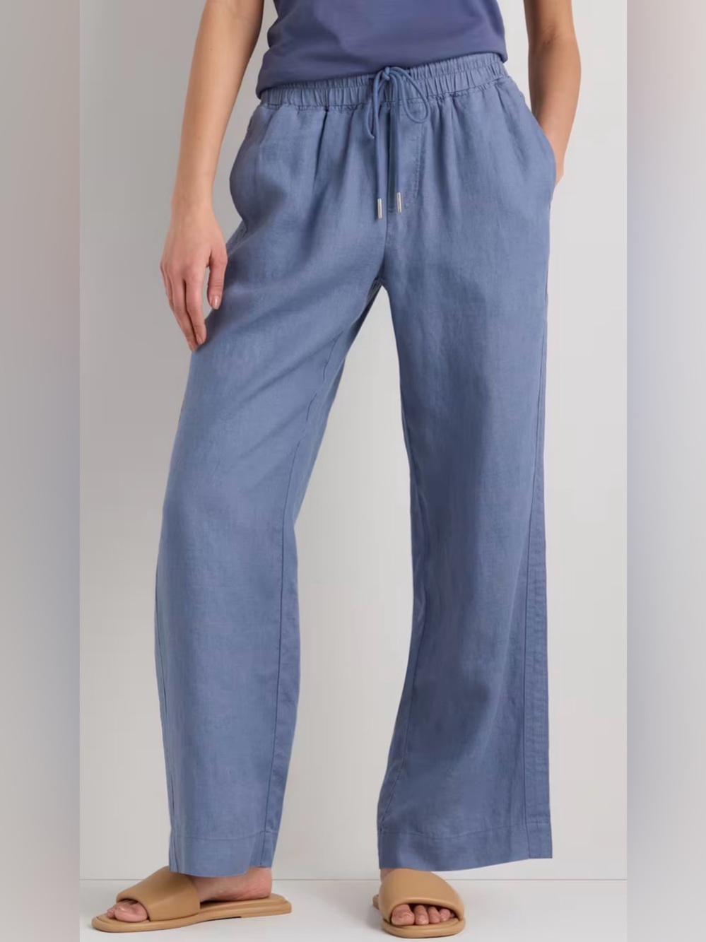 Quince 100% European Linen Wide Leg Pants Small Moonstone Blue NWT